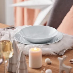 6 assiettes creuses Diwali Marble Gris 20cm